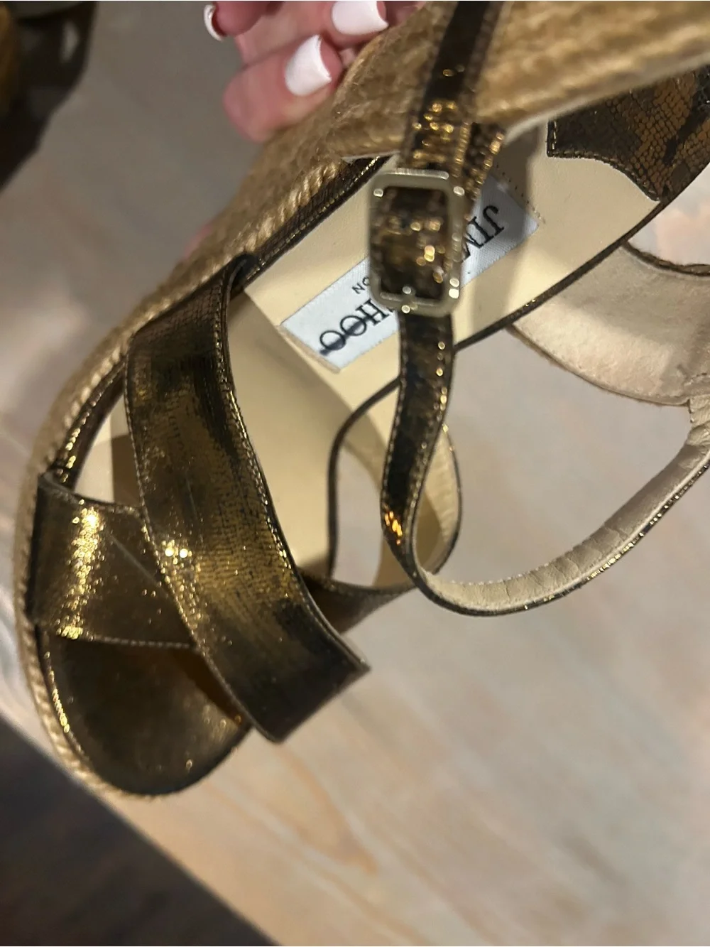 Jimmy Choo Gold Metallic Espadrille Platform Sandals
